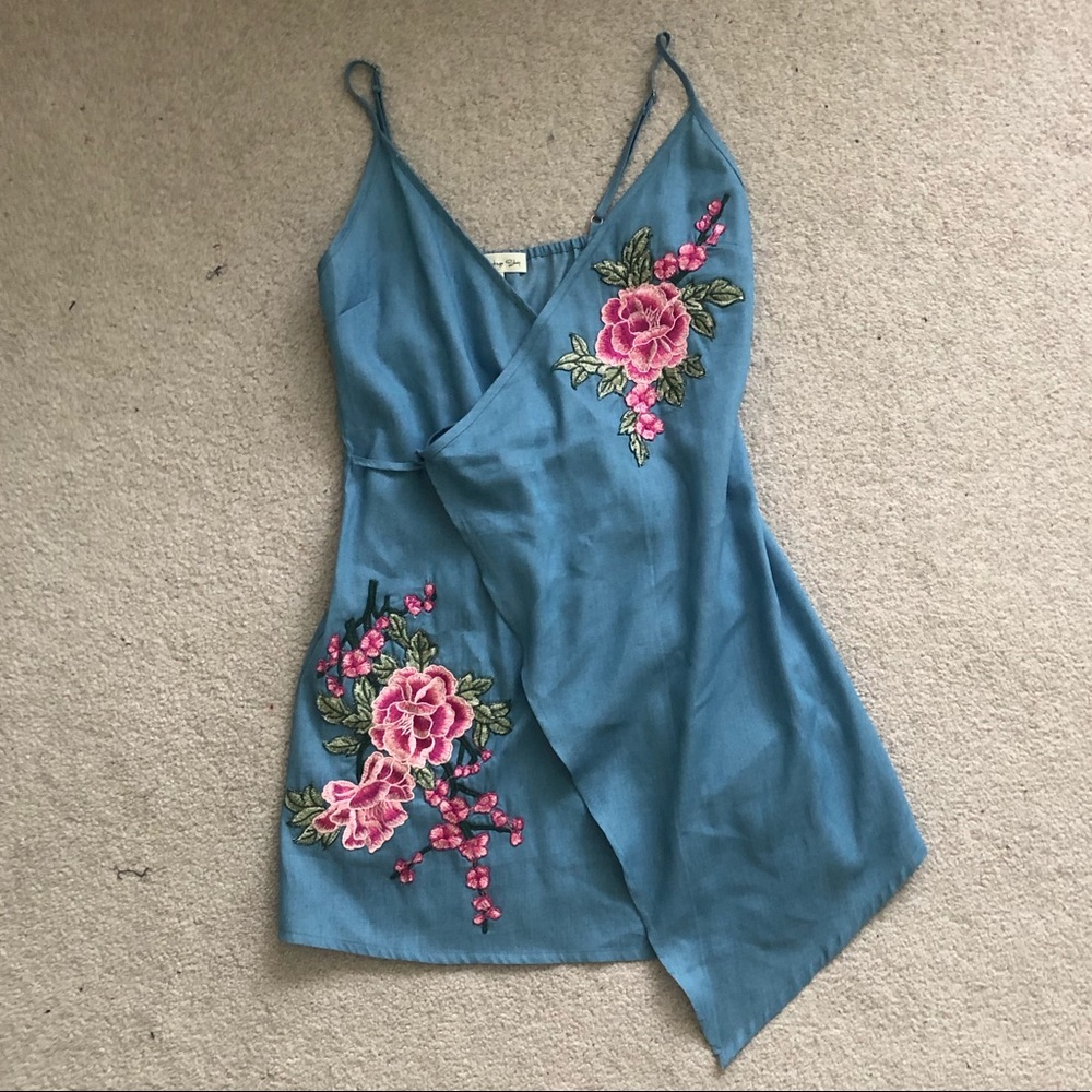 Wrap-around Linen Embroidered Dress